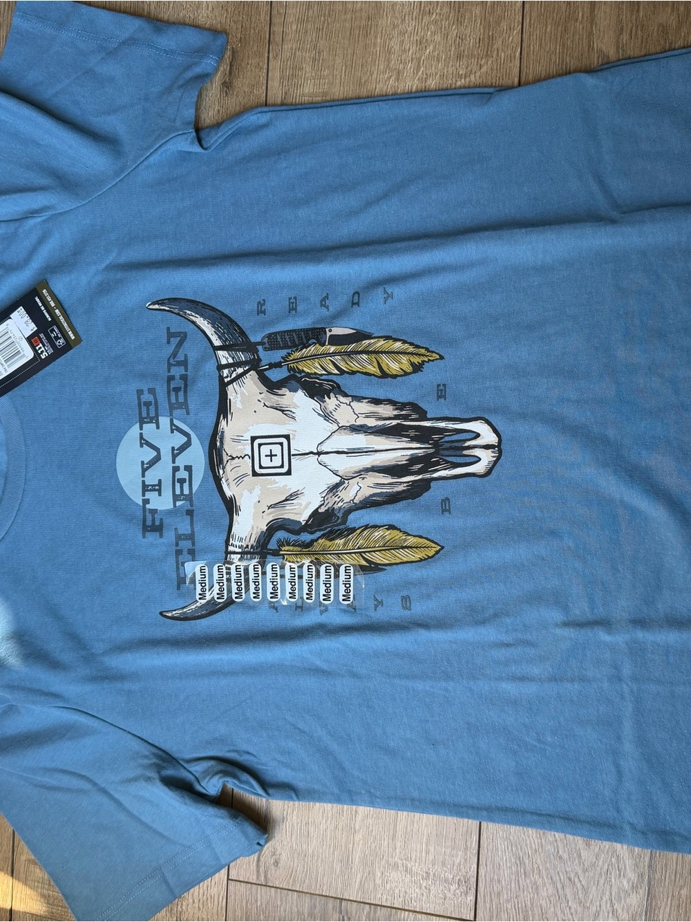 5.11 Tactical Blue Short Sleeve Tee with Skull and Feather Graphic